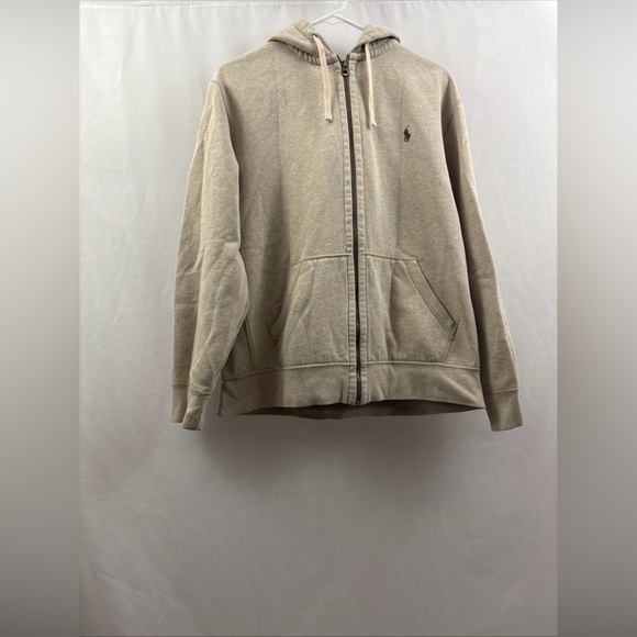 Polo Ralph Lauren Hoodie Men’s Large Tan Thermal Waffle Hood Zip - Picture 2 of 10
